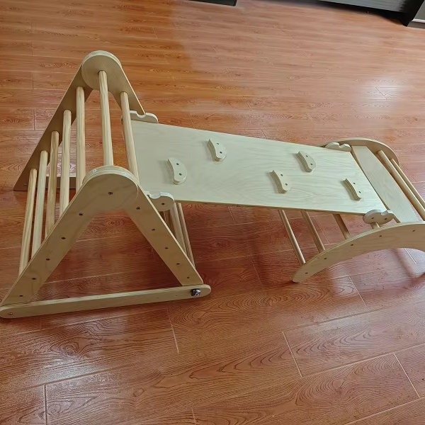 Kids Outdoor Wooden Playset - Structure d'escalade Montessori 3-en-1 en bois