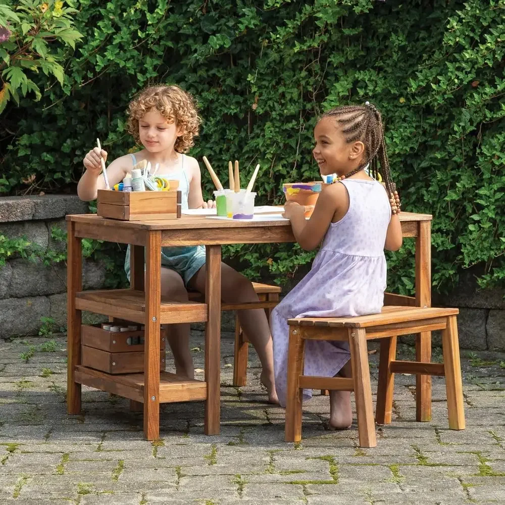 Kids Outdoor Wooden Playset - Ensemble Table et 2 Bancs d'Extérieur