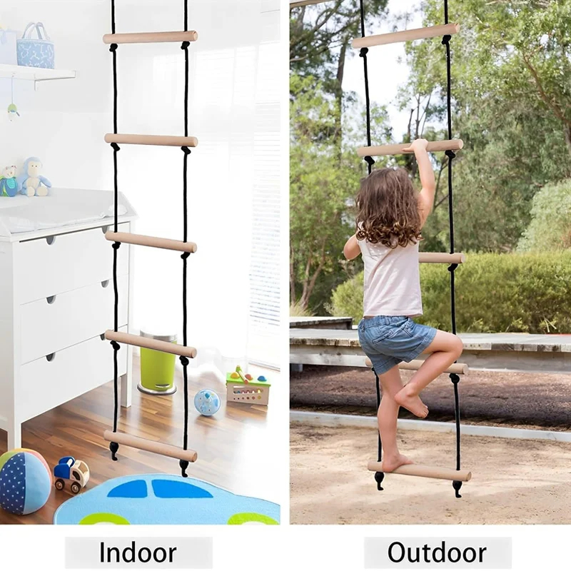 Kids Outdoor Wooden Playset - Échelle à cordes d'escalade pour enfants,